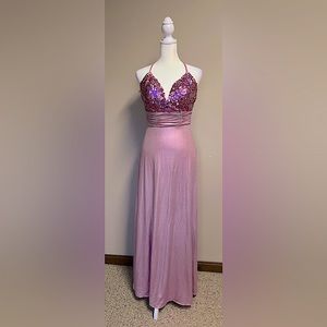 Boutique formal Gown. Pink. Sequin embellishment. Spaghetti straps. Size 10.